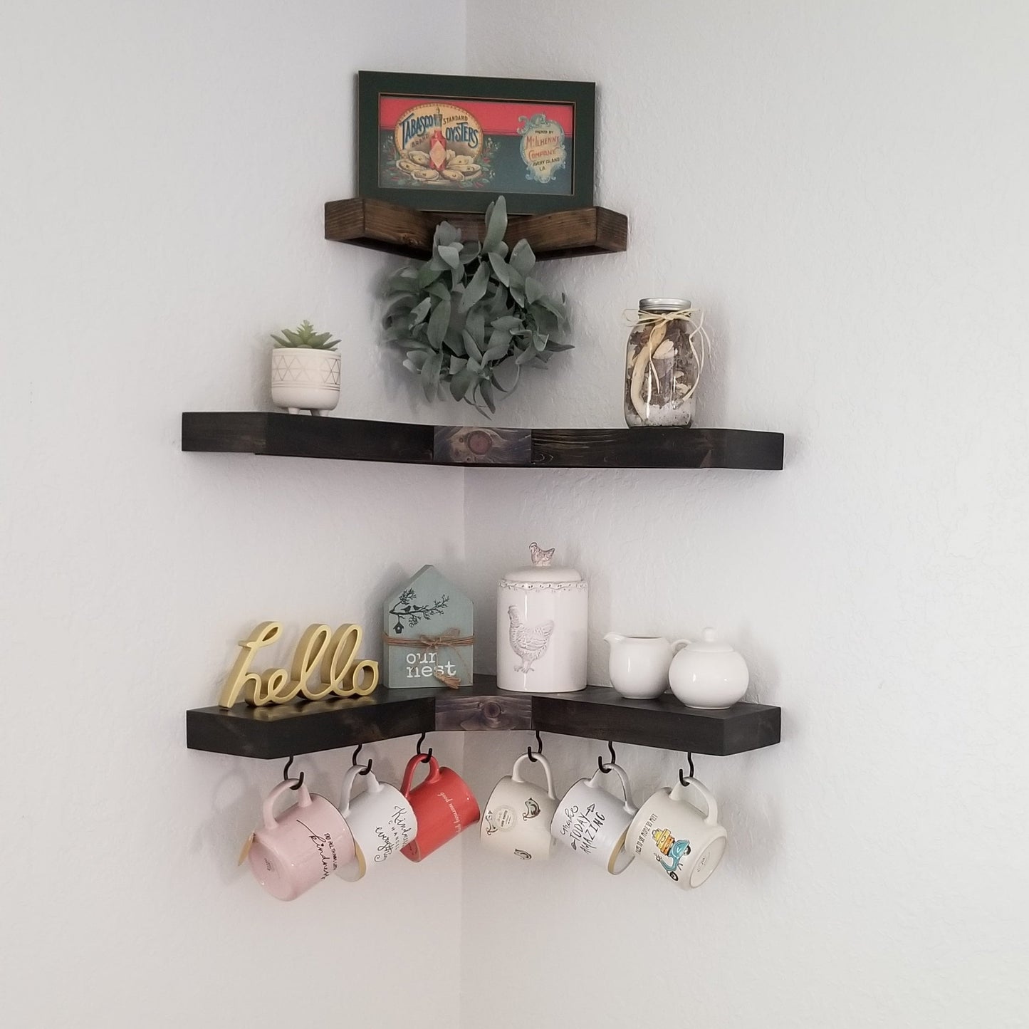 Coffee Mug Holder Corner Shelve | knotty pine