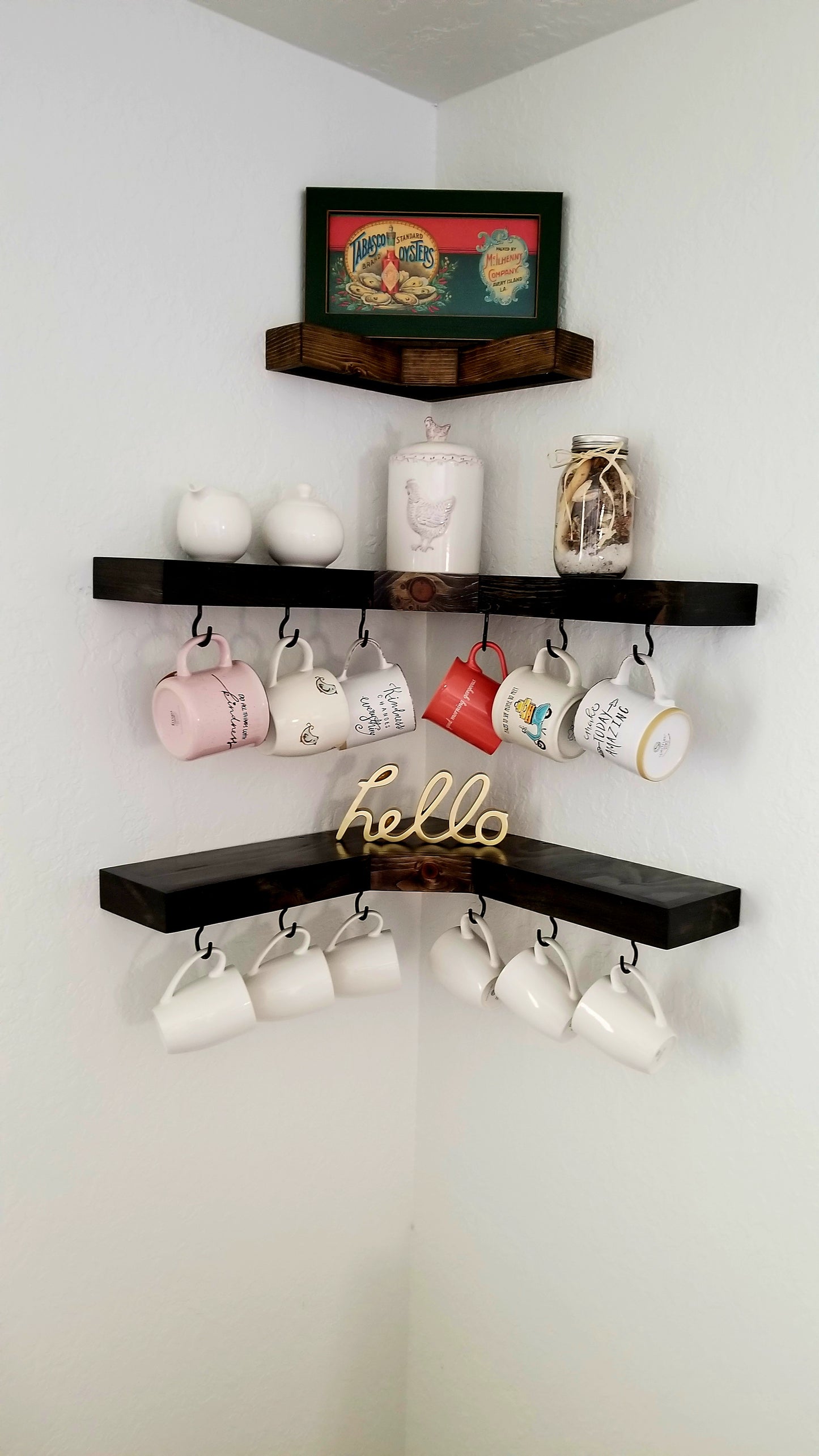 Coffee Mug Holder Corner Shelve | knotty pine