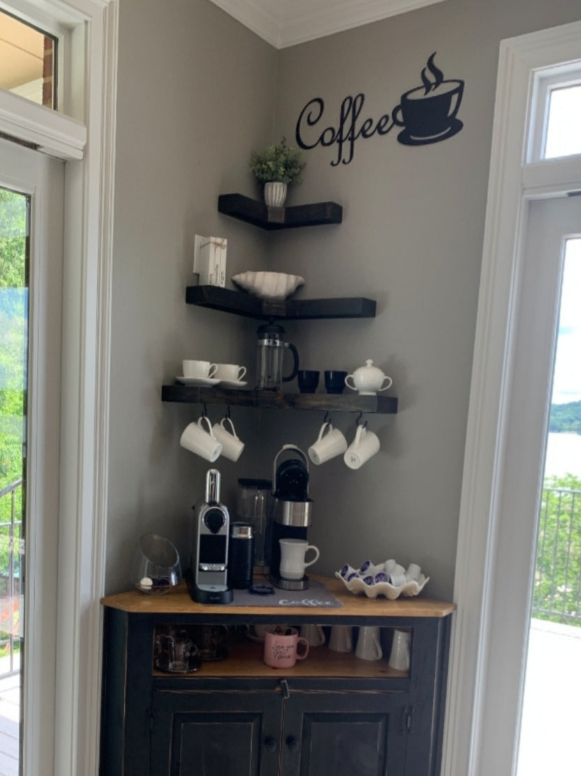 Coffee Mug Holder Corner Shelve | knotty pine
