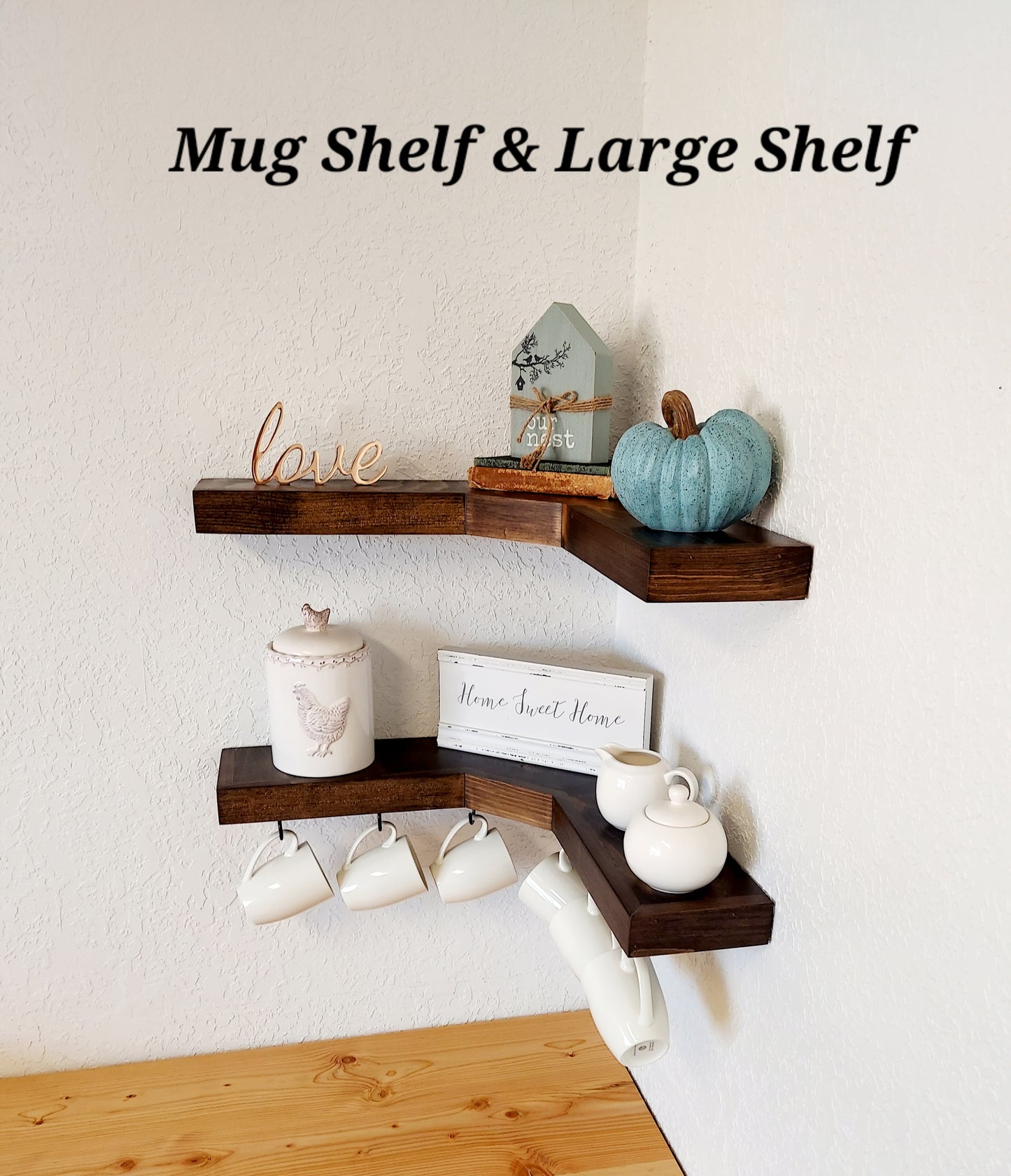 Coffee Mug Holder Corner Shelve | knotty pine