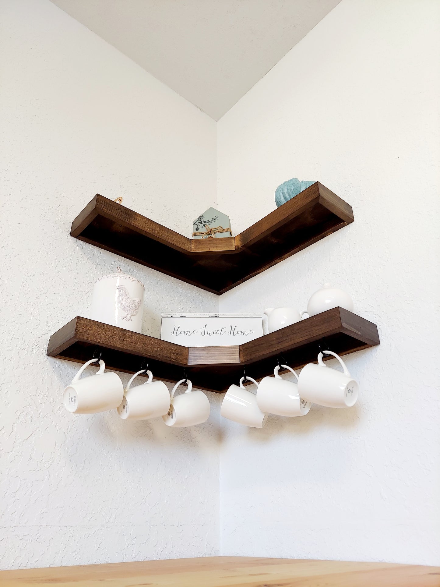 Coffee Mug Holder Corner Shelve | knotty pine