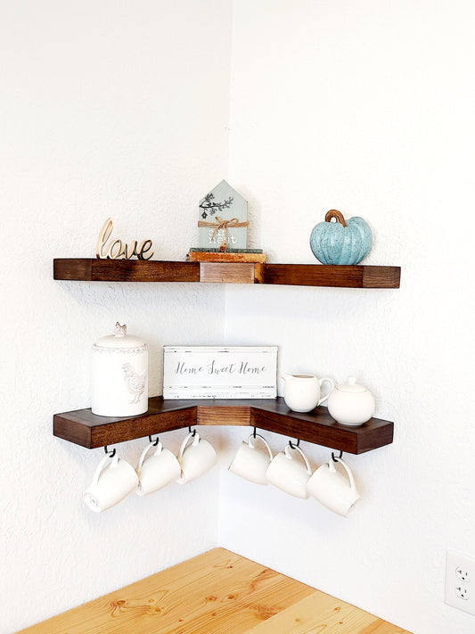 Coffee Mug Holder Corner Shelve | knotty pine