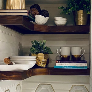 Corner Floating Shelves | knotty pine