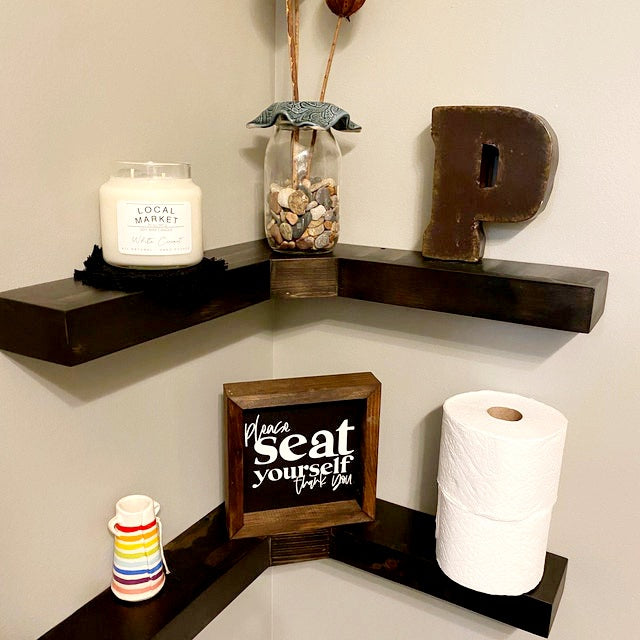 Corner Floating Shelves | knotty pine