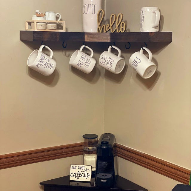 Coffee Mug Holder Corner Shelve | knotty pine