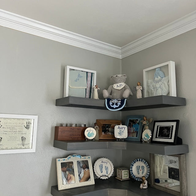 Corner Floating Shelves | knotty pine