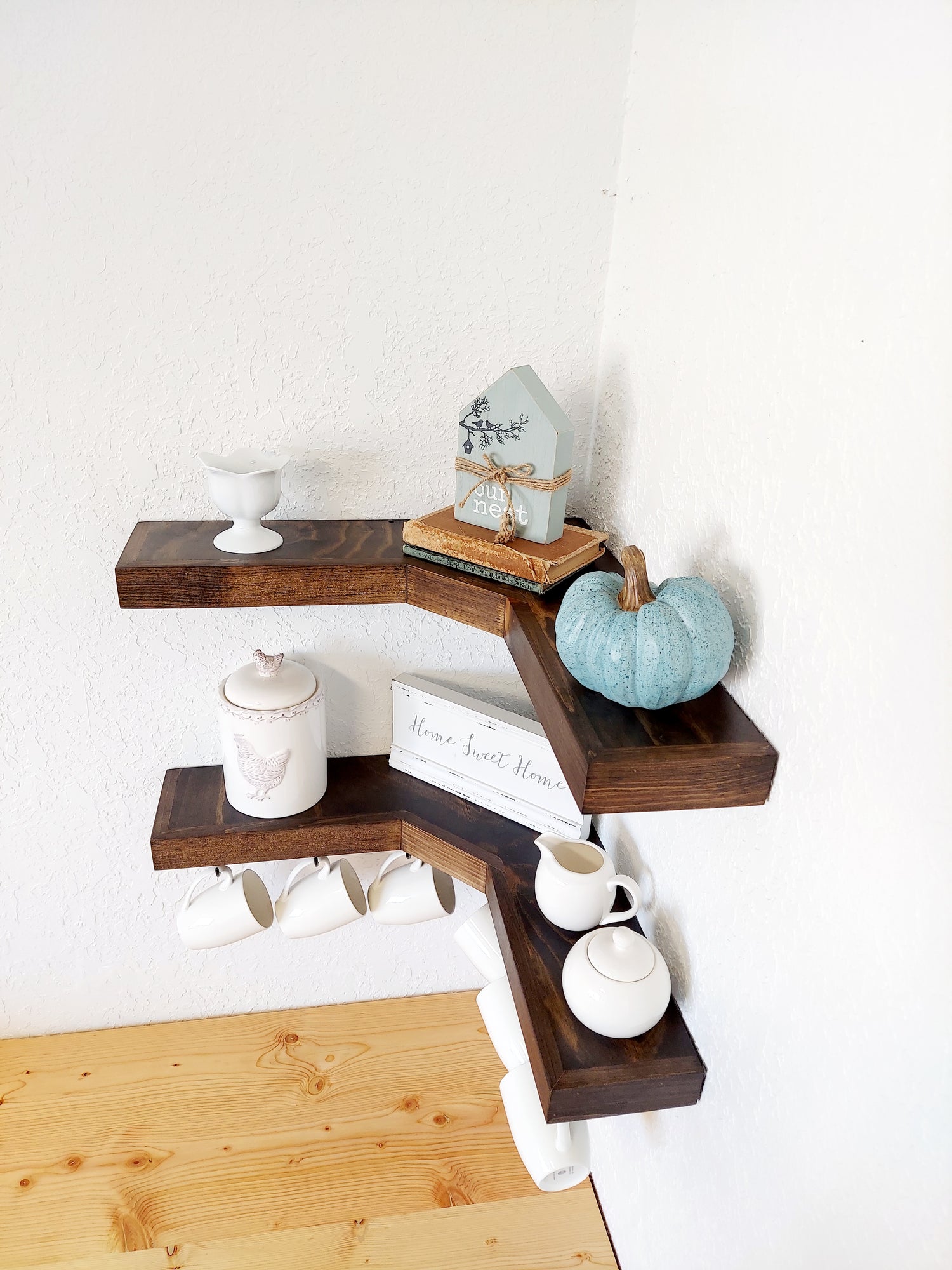 Coffee Mug Corner Floating Shelves | Free Shipping