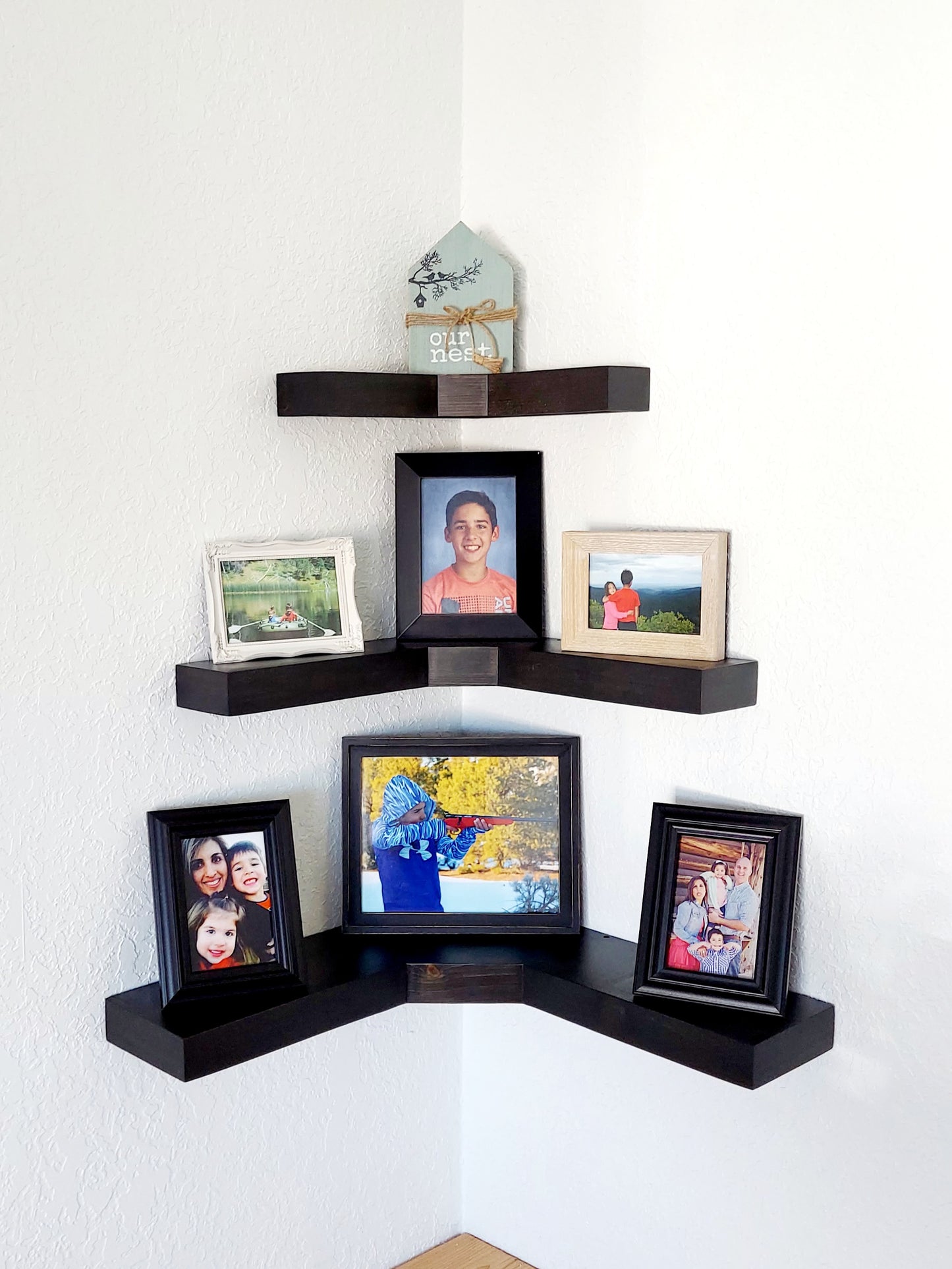 Corner Floating Shelves | knotty pine