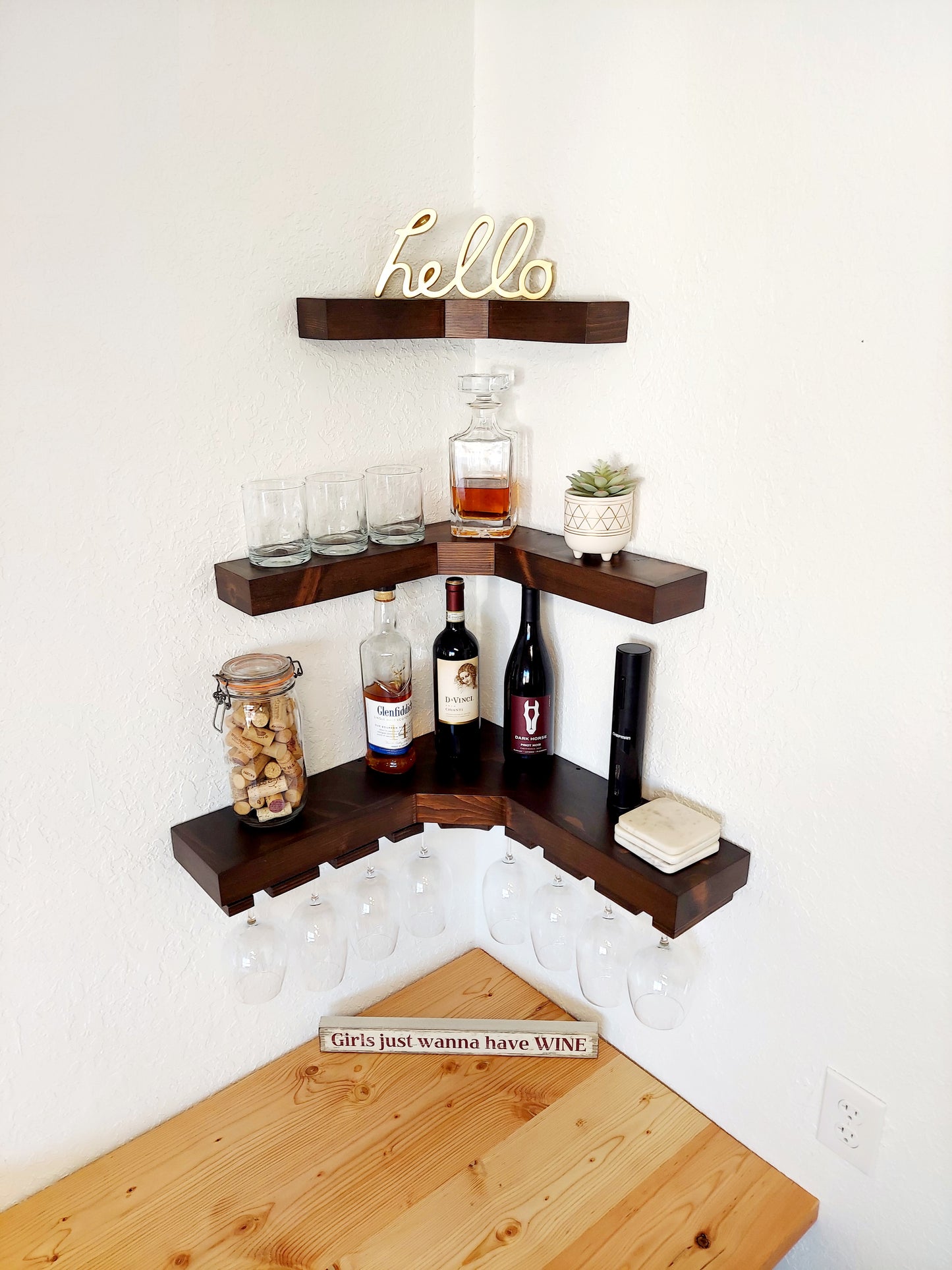 Wine Corner Shelves | knotty pine