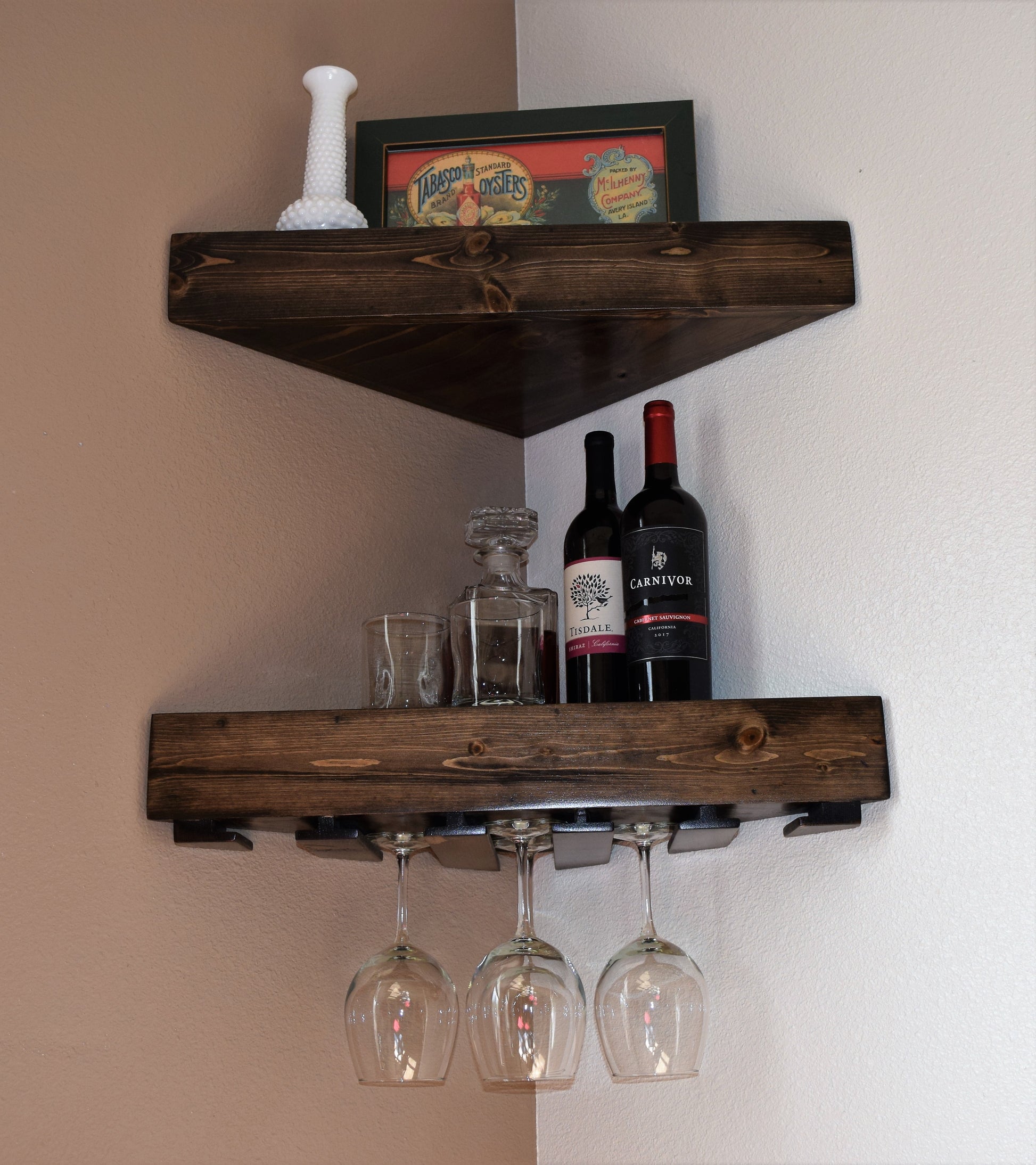 Floating shelves with wine best sale glass rack